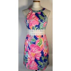Lilly Pulitzer Ashlyn  Dress Ladies 0 Pink Jungle Utopia  Womens EUC Lace EUC